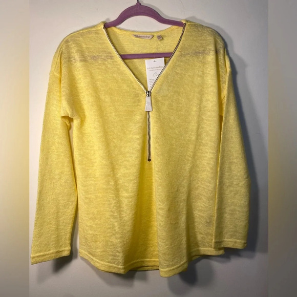 NWT Soft Surroundings|| Sweater Womens  Yellow Zip V-Neck Long Sleeve Pu… - Picture 1 of 5